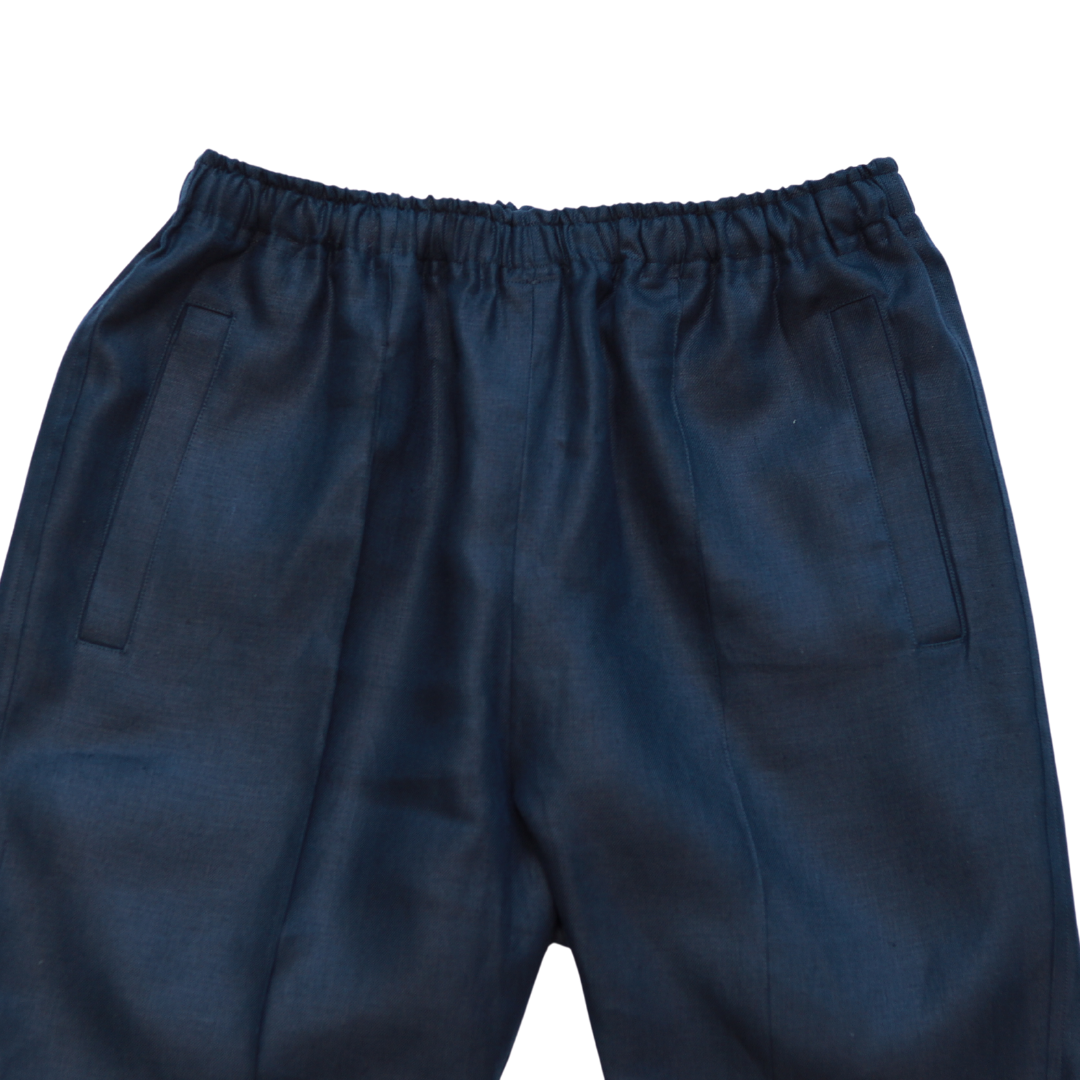 Navy Linen Drawstring Trousers