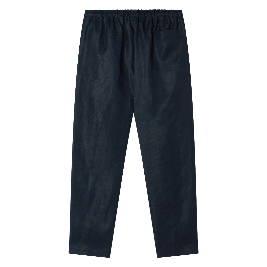 Navy Linen Drawstring Trousers