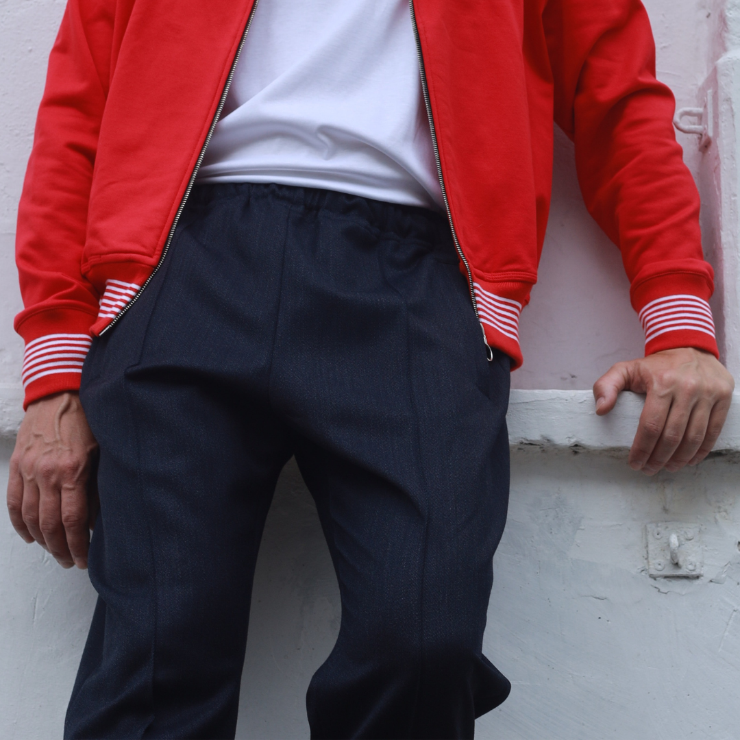 Navy Wool Twill Drawstring Trousers