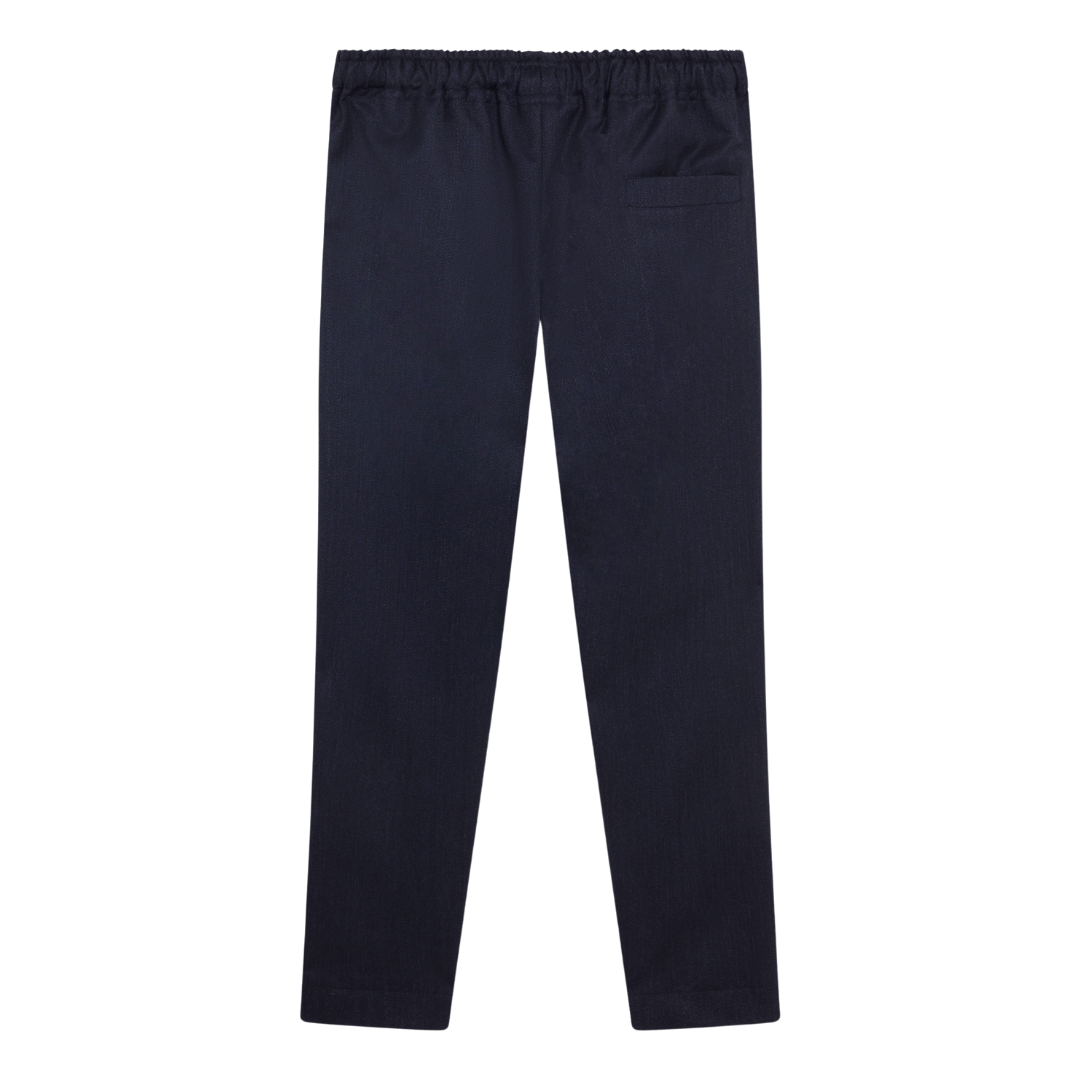 Navy Wool Twill Drawstring Trousers