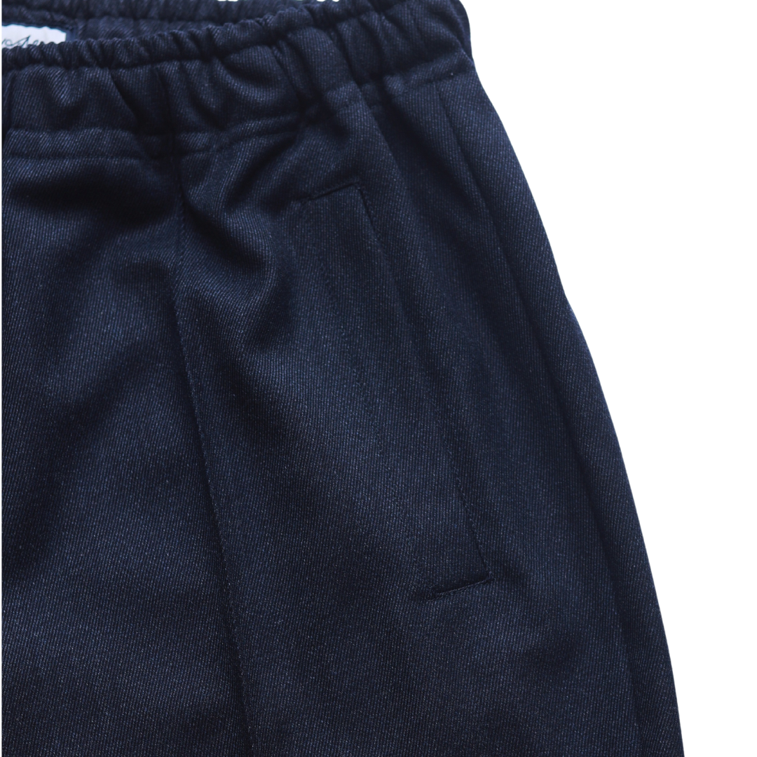 Navy Wool Twill Drawstring Trousers