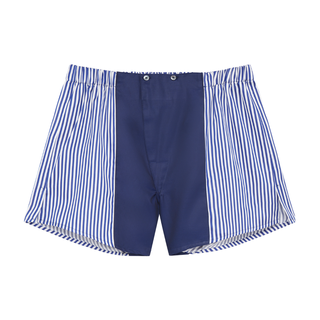 Cotton Sateen Boxer Shorts  Blue Stripe