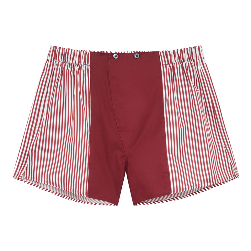 Cotton Sateen Boxer shorts  Maroon Stripe