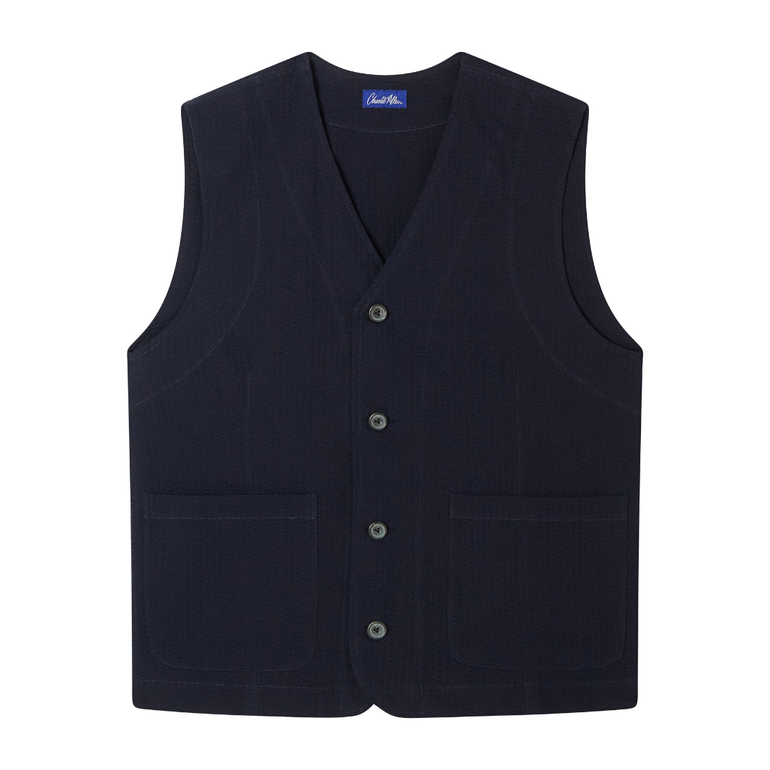 Navy Seersucker Vest