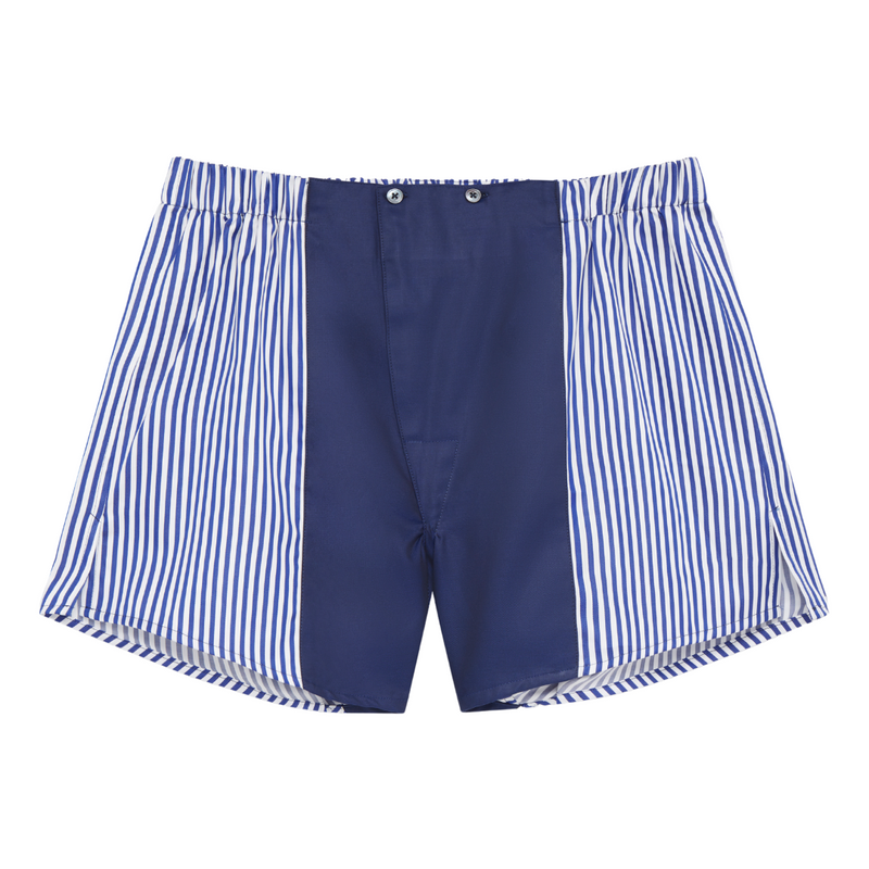 Cotton Sateen Boxer shorts  Blue Stripe