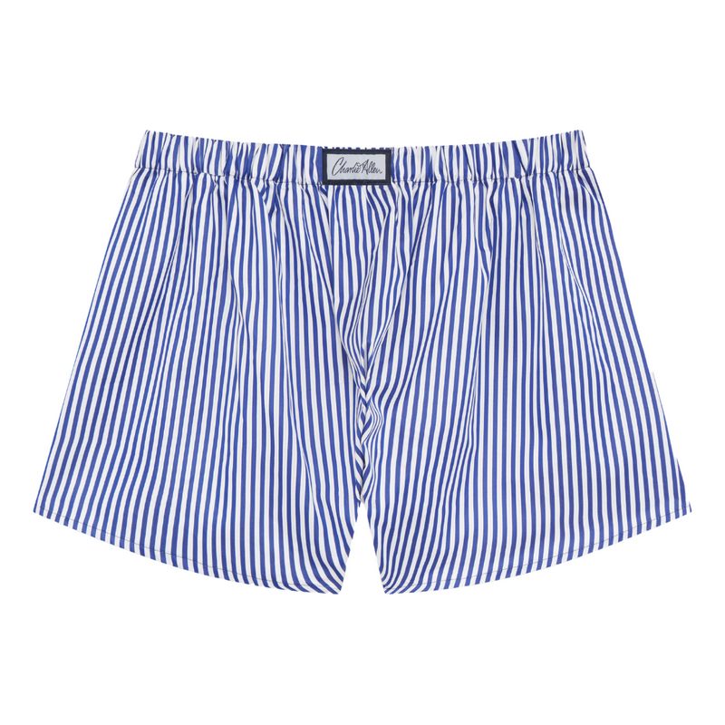 Cotton Sateen Boxer shorts  Blue Stripe
