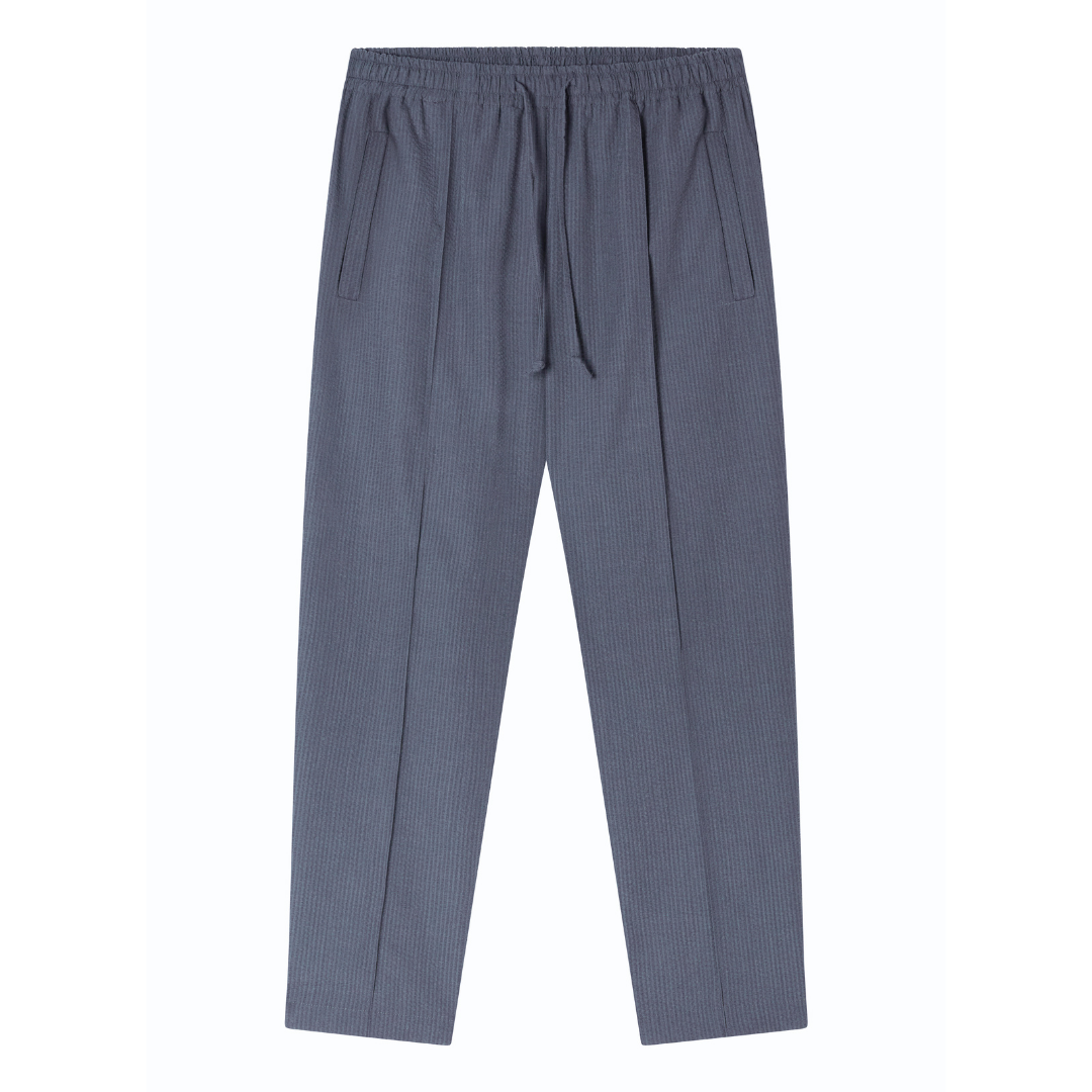 Grey Seersucker Drawstring Trousers