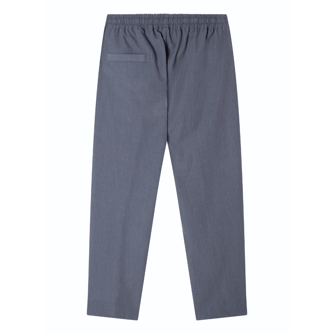 Grey Seersucker Drawstring Trousers