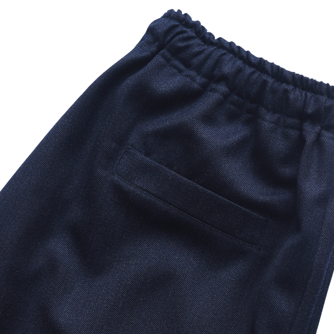 Navy Wool Twill Drawstring Trousers