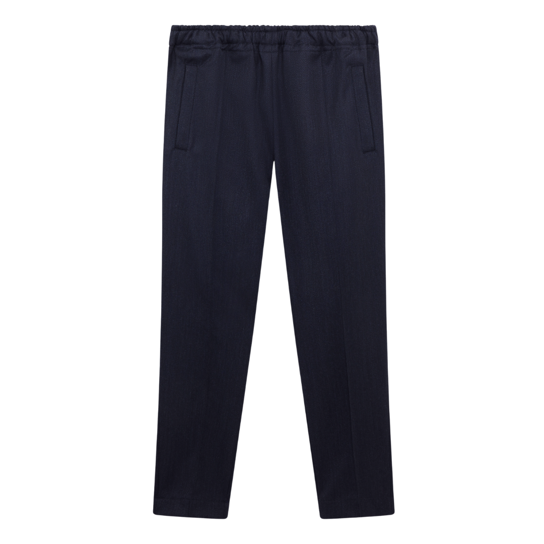 Navy Wool Twill Drawstring Trousers