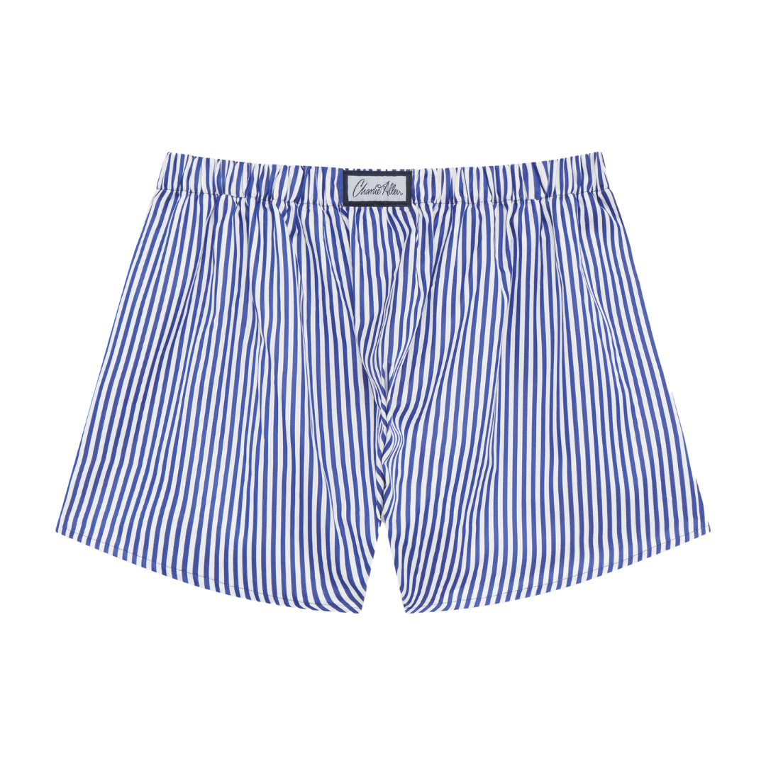 Cotton Sateen Boxer Shorts  Blue Stripe