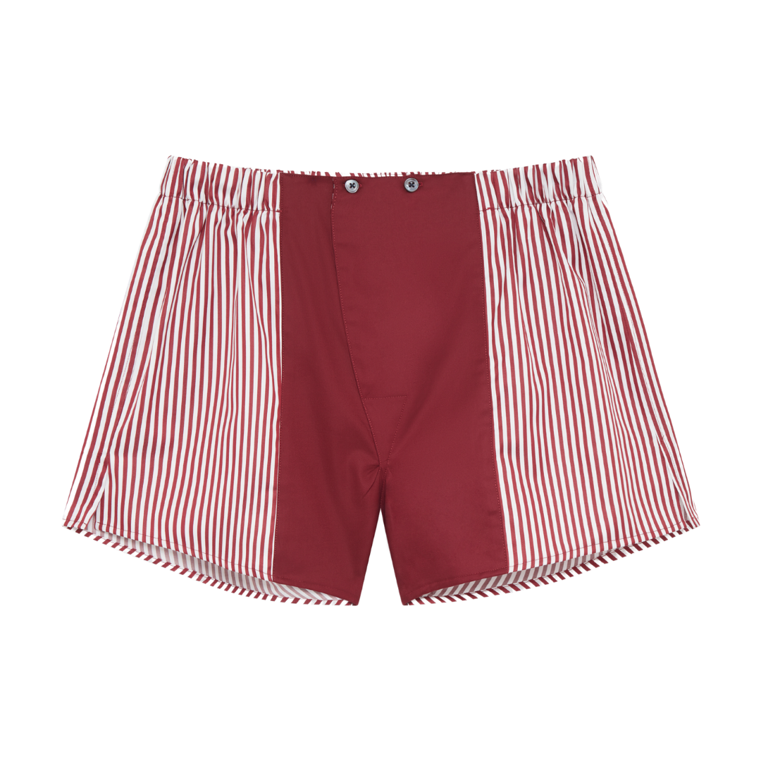 Cotton Sateen Boxer shorts  Maroon Stripe